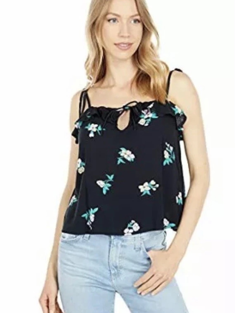 Billabong Black Floral Ruffle Tie-Strap Camisole